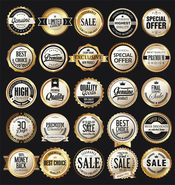 Retro vintage doré badges et étiquettes collection — Image vectorielle