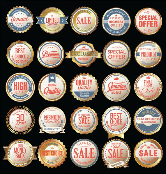 Retro vintage doré badges et étiquettes collection — Image vectorielle