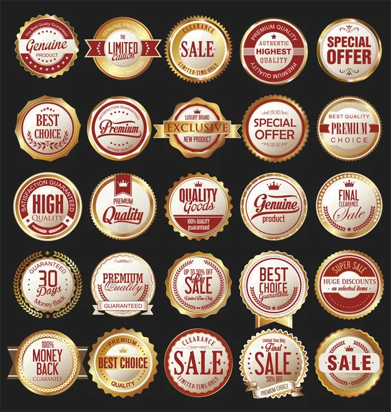 Retro vintage emblemas dourados e etiquetas coleção — Vetor de Stock