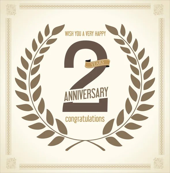 Anniversary Laurel wreath retro vintage collection 2 years — Stock Vector