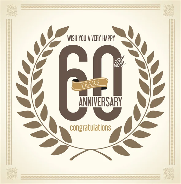 Anniversary Laurel wreath retro vintage collection 60 years — Stock Vector