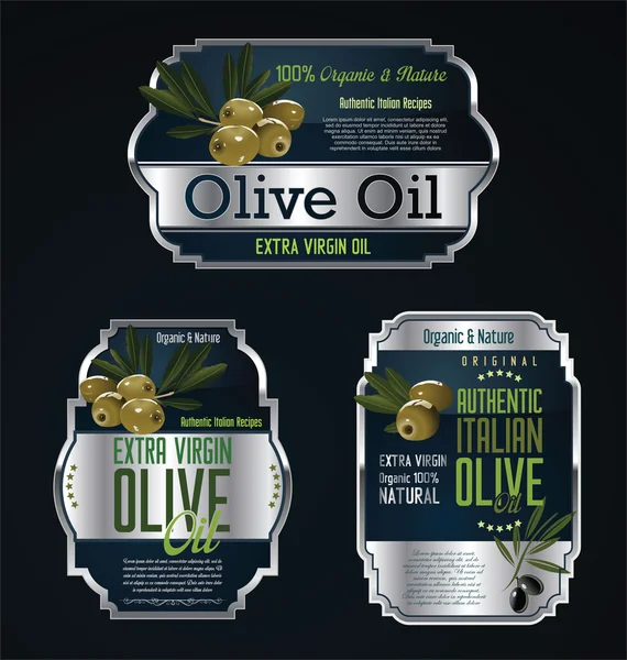 Étiquettes à l'huile d'olive et éléments de design — Image vectorielle