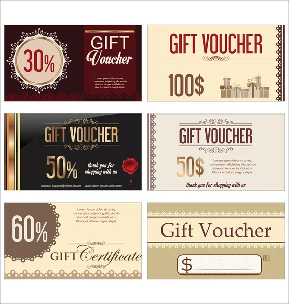 Collection de modèles de chèques-cadeaux — Image vectorielle