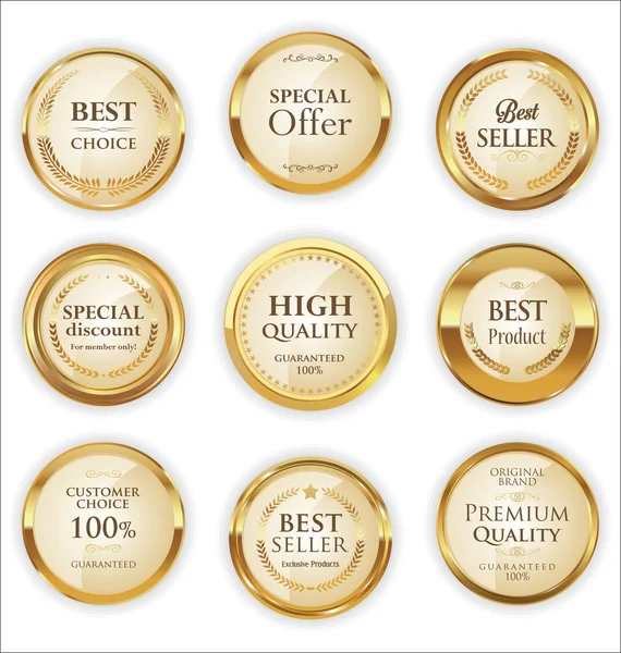 Gouden Premiumkwaliteit retro Labels — Stockvector