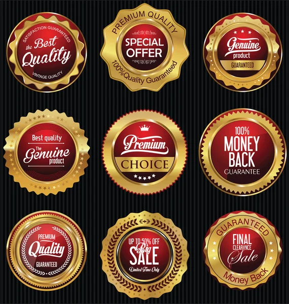 Badges dorés et étiquettes collection premium rétro — Image vectorielle