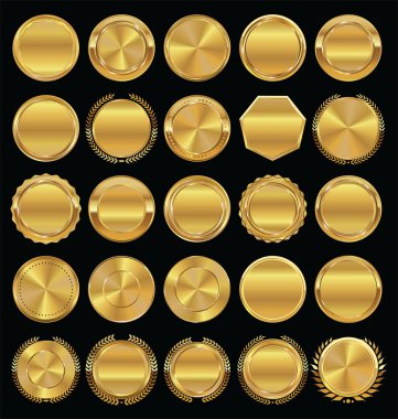 Altın retro rozetleri ve defne çelenk koleksiyonu