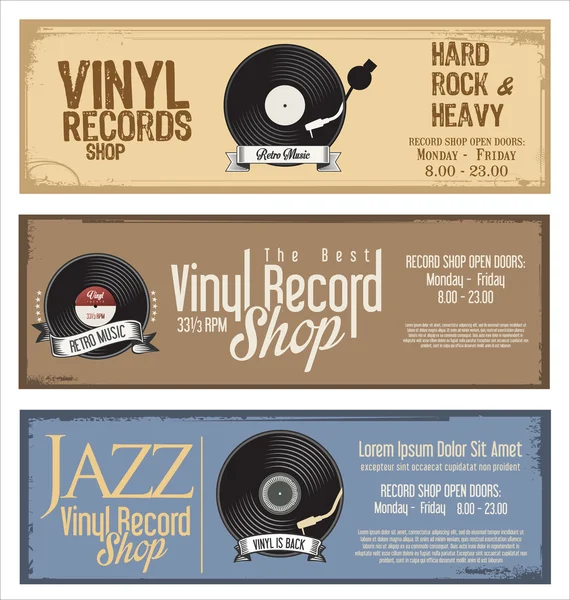 Vinile negozio di dischi retro grunge banner — Vettoriale Stock