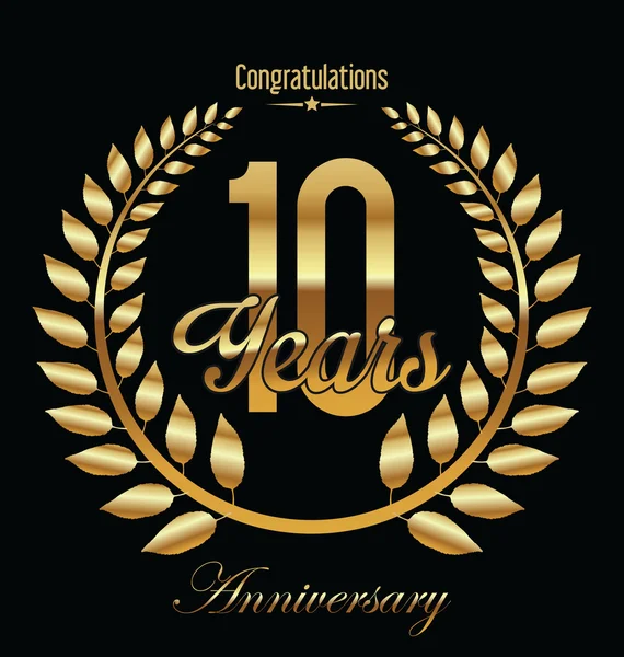 Anniversary golden Laurel wreath on black background vector illustration 10 years — Stock Vector