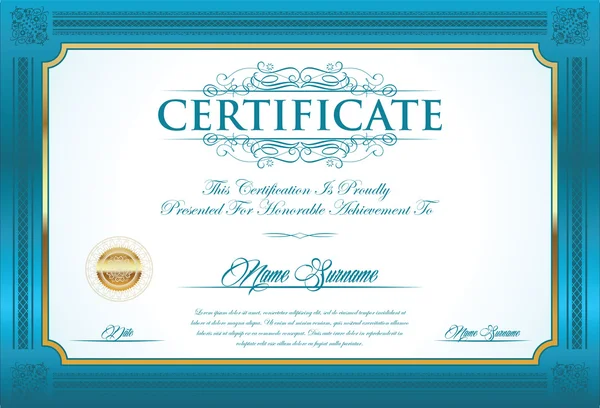 Certificate or diploma retro vintage design template — Stock Vector