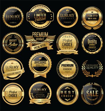 Sigorta primi ve altın retro rozetleri ve koleksiyon etiketleri lüks