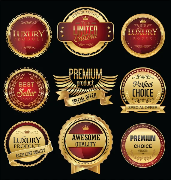 Colección de insignias y etiquetas retro doradas premium y de lujo — Vector de stock