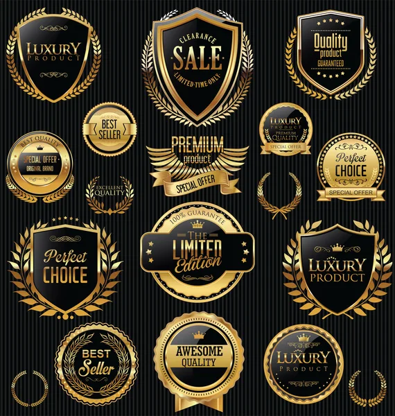 Venta de oro escudos laurel coronas e insignias colección — Vector de stock