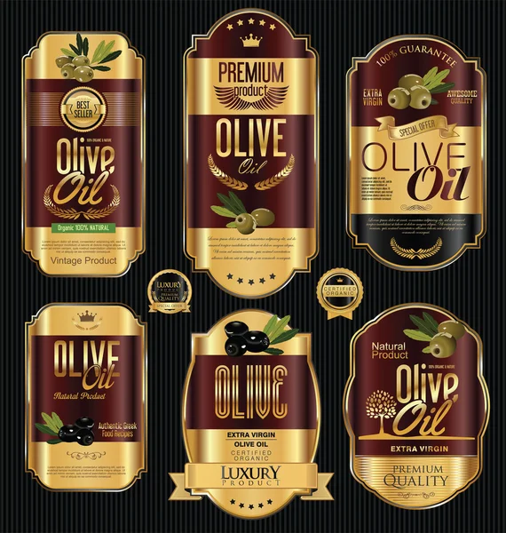 Colección de etiquetas retro vintage oro y negro aceite de oliva — Vector de stock