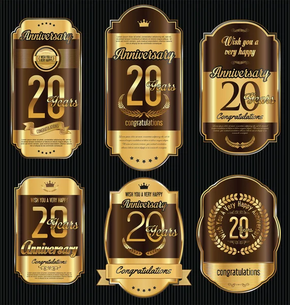 Verjaardag golden retro vintage labels-collectie — Stockvector