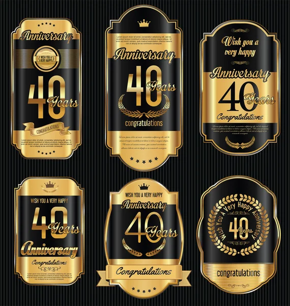 Verjaardag golden retro vintage labels-collectie — Stockvector