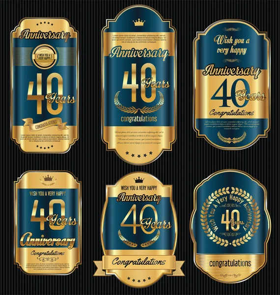 Aniversario de oro retro vintage etiquetas colección — Archivo Imágenes Vectoriales