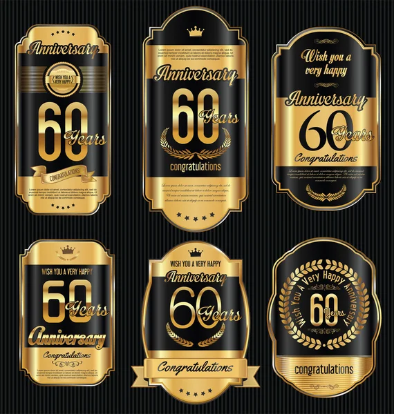 Verjaardag golden retro vintage labels-collectie — Stockvector
