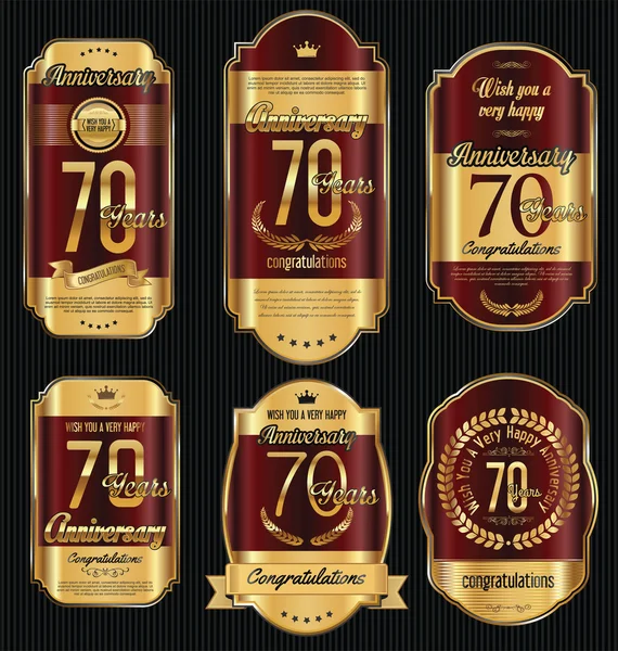 Anniversary golden retro vintage labels collection — Stock Vector