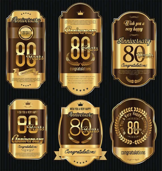 Verjaardag golden retro vintage labels-collectie — Stockvector