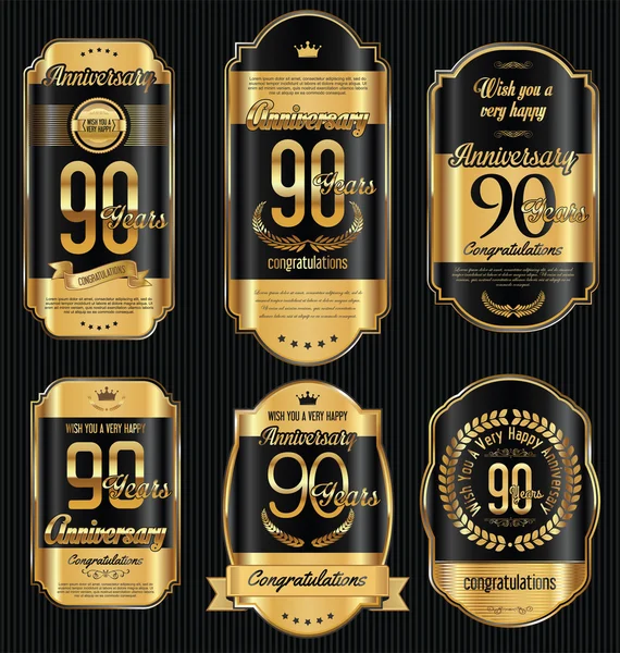 Verjaardag golden retro vintage labels-collectie — Stockvector