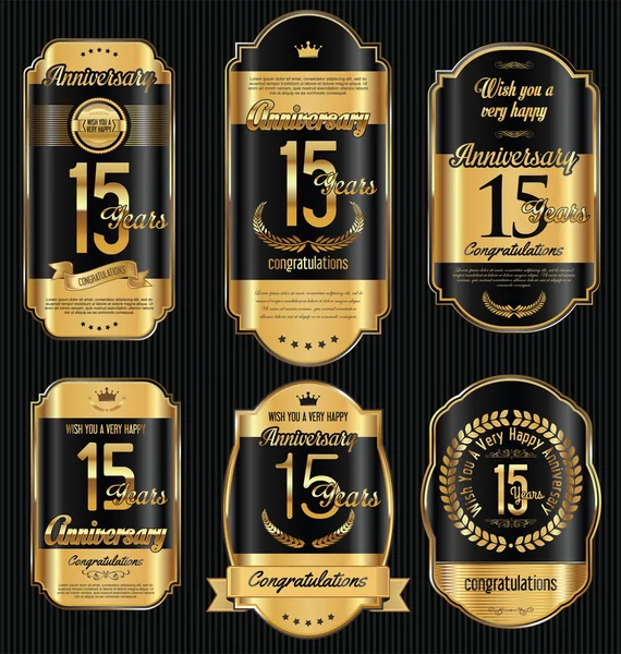 Anniversary golden retro vintage labels collection — Stock Vector