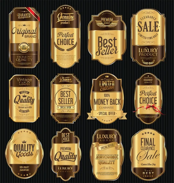 Gouden verkoop shields lauwerkransen en badges collectie — Stockvector