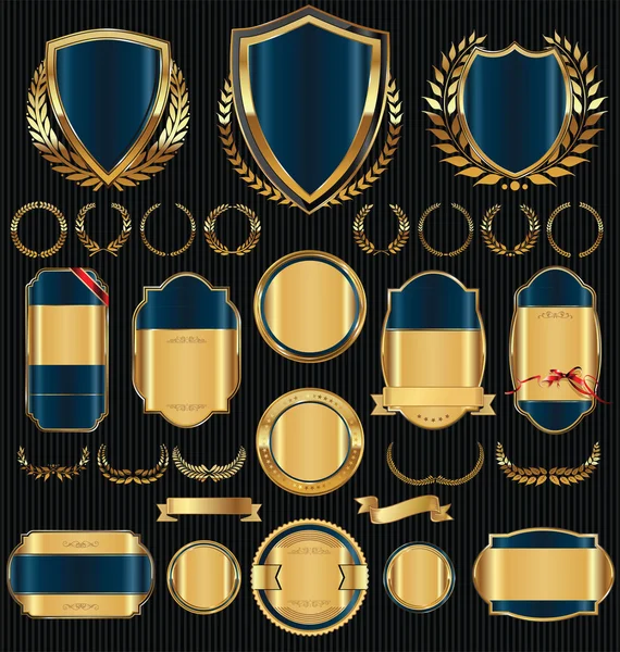 Venta de oro escudos laurel coronas e insignias colección — Vector de stock