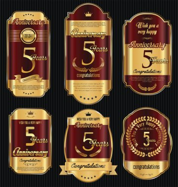 Yıldönümü altın retro vintage etiketleri koleksiyonu 
