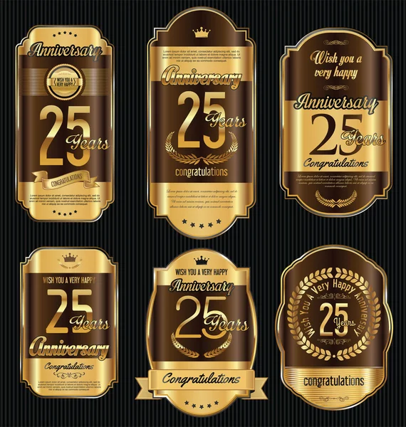 Verjaardag golden retro vintage labels-collectie — Stockvector