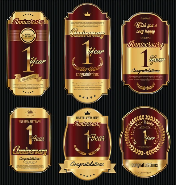 Verjaardag golden retro vintage labels-collectie — Stockvector