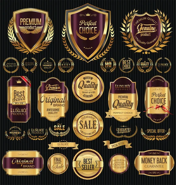 Kvalitet golden märken och etiketter samling — Stock vektor