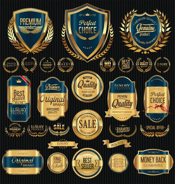 Collezione di distintivi e etichette dorate di qualità — Vettoriale Stock