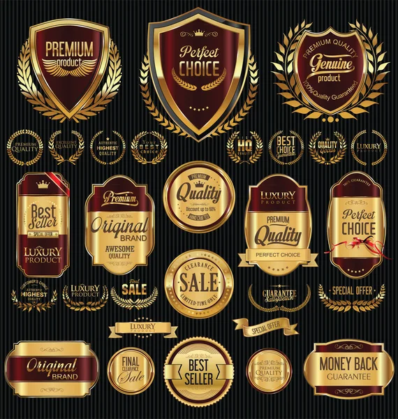 Kwaliteit gouden badges en etiketten collectie — Stockvector