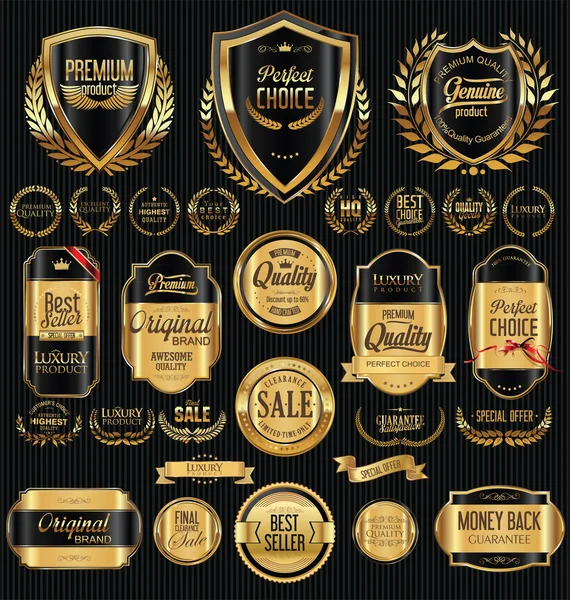 Colección de insignias y etiquetas doradas de calidad — Vector de stock