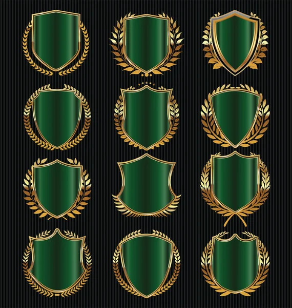 Retro vintage golden laurel wreath and shields collection — Stock Vector