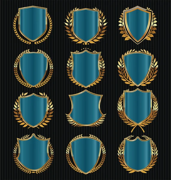 Colección de coronas y escudos de laurel dorado vintage retro — Vector de stock