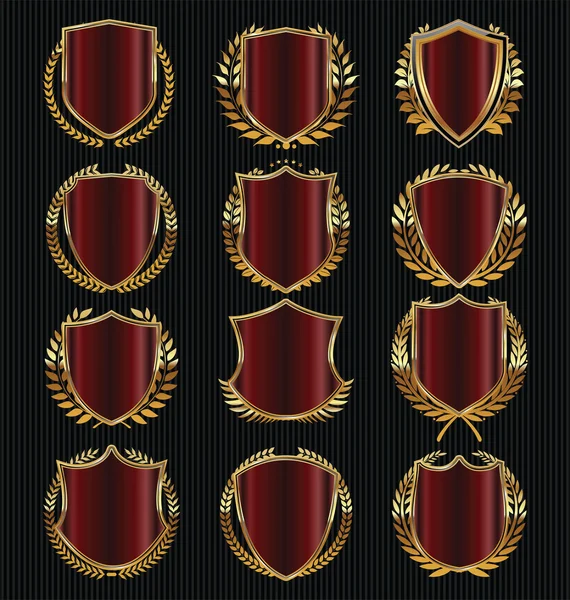 Colección de coronas y escudos de laurel dorado vintage retro — Vector de stock