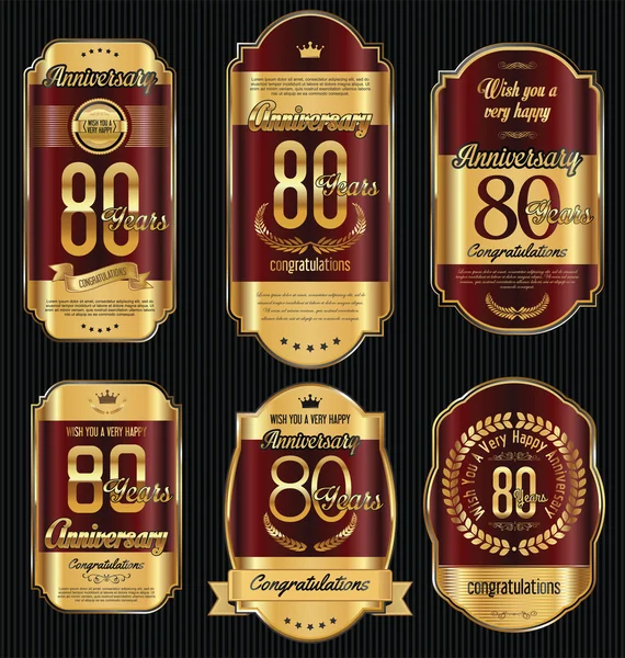 Jubiläum goldene Retro Vintage Etiketten Kollektion 80 Jahre — Stockvektor