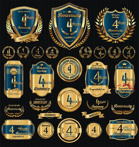 Anniversario scudi d'oro corone d'alloro e collezione di distintivi — Vettoriale Stock
