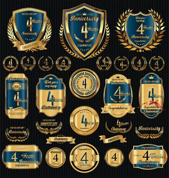 Aniversario de oro escudos coronas de laurel y colecciones de insignias — Archivo Imágenes Vectoriales