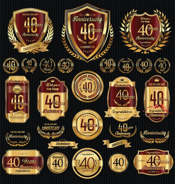 Anniversario scudi d'oro corone d'alloro e collezione di distintivi — Vettoriale Stock