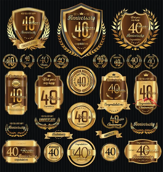 Aniversario de oro escudos coronas de laurel y colecciones de insignias — Archivo Imágenes Vectoriales