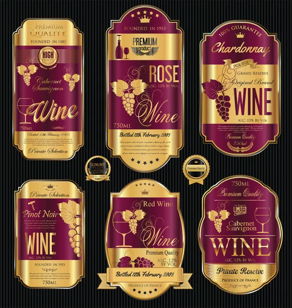 Coleção de etiquetas de vinho dourado de luxo —  Vetores de Stock