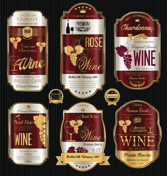 Luxury golden wine labels collection — Stock Vector