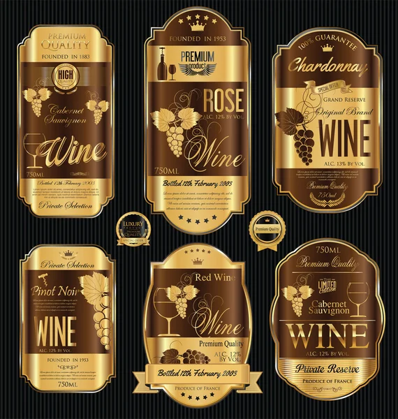 Colección de etiquetas de vino dorado de lujo — Archivo Imágenes Vectoriales