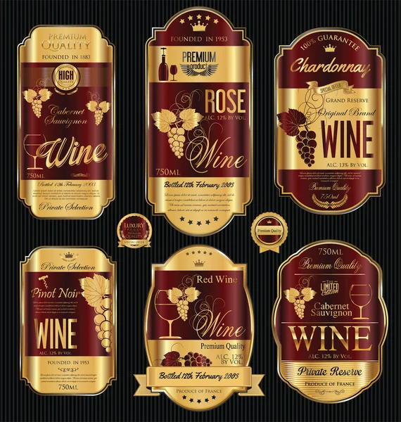 Luxury golden wine labels collection — Stock Vector