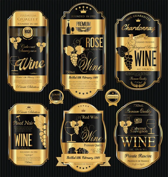 Collection d'étiquettes de vin doré de luxe — Image vectorielle