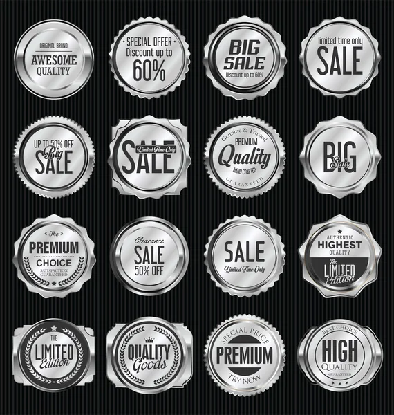 Silver retro vintage labels collection — Stock Vector