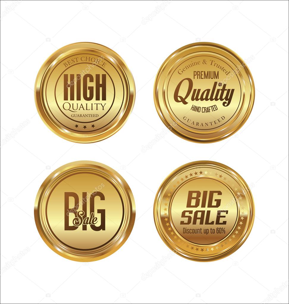 Golden metal badges collection