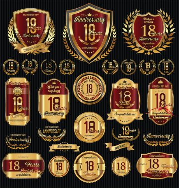 Yıldönümü altın retro vintage etiketleri koleksiyonu